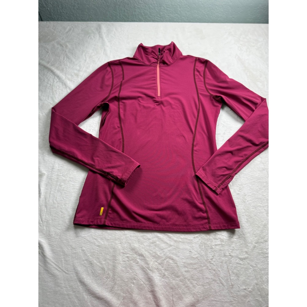 Lole Womens Berry Pink Quarter Zip Long Sleeve Active Top Thumbholes  Large‎